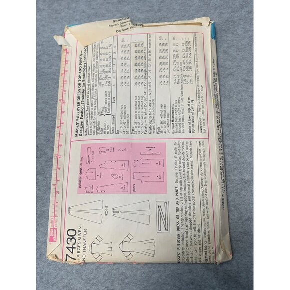 Simplicity 7430 Sewing Pattern Misses Tunic Dress Pant Size 14 1976 Vintage Uncu - Picture 3 of 4